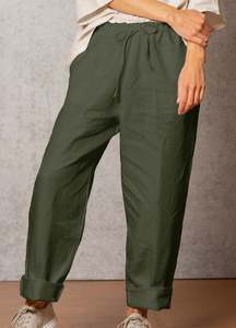 Noble Wilde: Noble Wilde Women's Wide Leg Twill Pant - Pesto