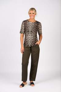 Vassalli: Vassalli 3/4 Sleeve Round Neck Knit Top-Leopard