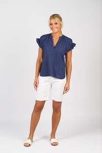 Vassalli Drop Shoulder Top With Shirring Detail Navy