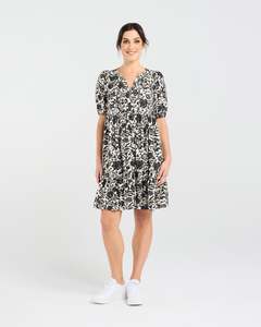 Blackstone Aubrey Tie Neck S/Sleeve Dress-Vintage Rose Pink