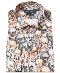 Guide London: Guide London Skull Print Long Sleeve shirt in Green & Tan