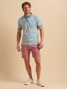 Brakeburn: Brakeburn Smoke Blue Stripe Short Sleeve Polo Shirt