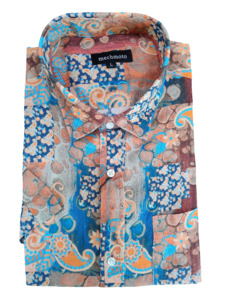 Mechmoto Paisley Print Linen Short Sleeve Shirt