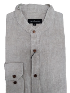 Mechmoto Long Sleeve Linen Mandarin Collar Shirt - Natural