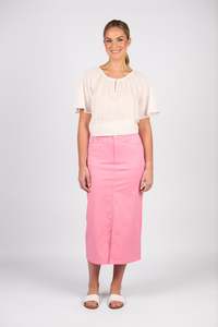 Vassalli: Vassalli Mid Length Skirt with Centre Front Split - Jam