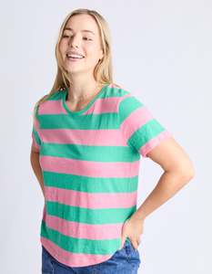 Ladies Tops: Elm Spritz Stripe Short Sleeve Tee-Green/Pink