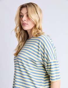 Ladies Tops: Elm Lauren Short Sleeve Stripe Tee-Blue/Yellow