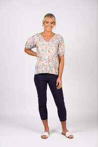 Vassalli: Vassalli Printed V Neck Top with Floaty Sleeve Amalfi