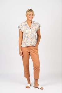 Vassalli Printed Drop Shoulder Top with Shirring Detail Amalfi