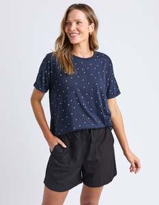 Ladies Tops: Elm Festive Spot Tee - Navy