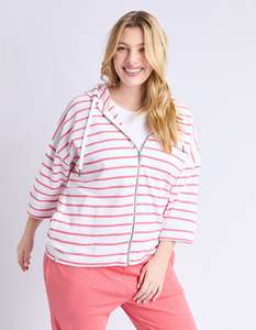 Elm White Coral Stripe Beachy Hoodie