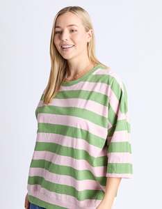 Elm Mazie Block Stripe Sweat - Forest Green & Pink