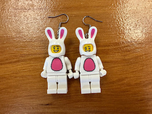 Products: White Rabbit Lego inspired Earrings Alice in Putterland