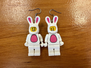 Products: White Rabbit Lego inspired Earrings Alice in Putterland
