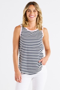 Singlets: Kiera Tank - Navy Stripe with Pink Trim