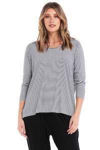 Milan Tee 3/4 Sleeve - Navy/White Stripe