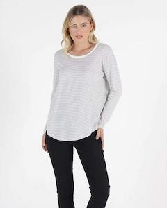 Long Sleeve Tshirts: Megan Long Sleeve Top - White/Black