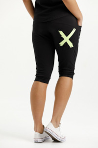 Homee Lee Apartment Pants: Apartment Pant 3/4 - Black with Lime Cross