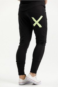 Homee Lee Apartment Pants: Apartment Pants - Black with Lime Cross