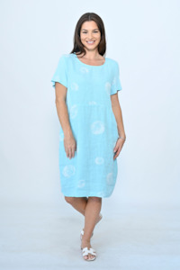 Cali Co: Linen Dress - Aqua Circle