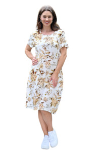 Cali Co: Linen Dress - Beige Leaf