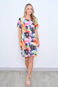 Cali Co: Linen Dress - Orange/Navy Floral