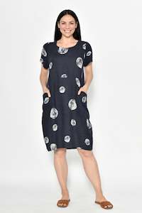 Linen Dress - Navy Circle