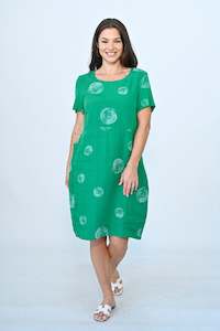 Linen Dress - Green Circle