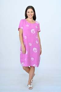 Linen Dress - Pink Circle
