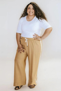 Wide Leg Pants: Moke Indiana Wide Leg Pants - Biscuit