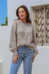 Cornelli Stud Flower Knit - Mocha/Natural