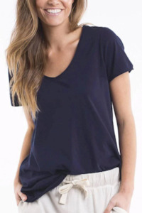 Tshirts: Fundamental Short Sleeve Vee Tee - Navy