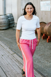 Moke Indiana Wide Leg Pants - Hot Pink With Cream Stripe