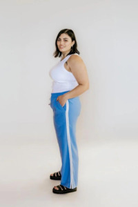 Moke Indiana Wide Leg Pants - Pool Blue With Cream Stripe