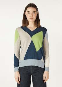 Diamond Dapper Vee Neck Knit - Denim