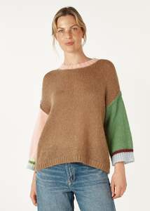 Mohair Colour Block Jumper - Caramel