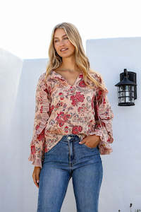 Shirts: Autumn Rhapsody Top - Blush Multi