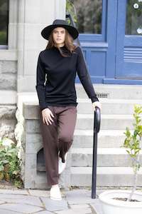 Shirts: 100% Merino Basic Polo Neck Top - Black