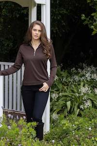 100% Merino Half Zip Polo Top - Espresso