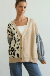 Cardigans: Malani Patchwork Cardigan - Leopard/Denim