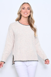 New U Collection: Blanket Stitch Side Split Knit - Beige