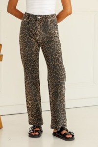Grace Co: Leopard Print Straight Leg Jeans - Brown