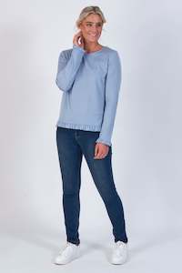 Knitwear: Frill Hem 100% Merino Top - Iceberg