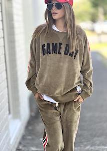 Sporty Velour Sweatshirt - Khaki