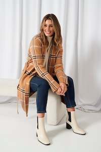 Cardigans: Hampshire Cardigan - Beige Plaid