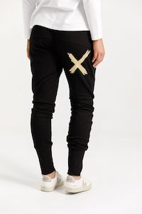 Homelee: Alpine Apartment Pants - Black With Gold Cross