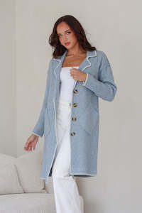 Grace Co: Tribecca 4 Button Coatigan - Blue