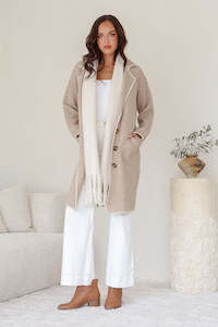 Grace Co: Tribecca 4 Button Coatigan - Mocha