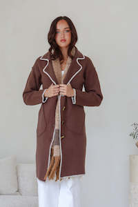 Grace Co: Tribecca 4 Button Coatigan - Chocolate
