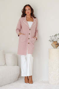 Grace Co: Tribecca 4 Button Coatigan - Blush